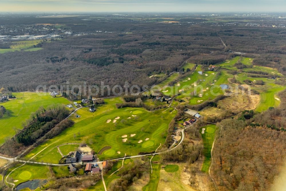 Mülheim an der Ruhr from above - Grounds of the Golf course at of Golfclub Muelheim on Ruhr e.V. in Muelheim on the Ruhr in the state North Rhine-Westphalia, Germany