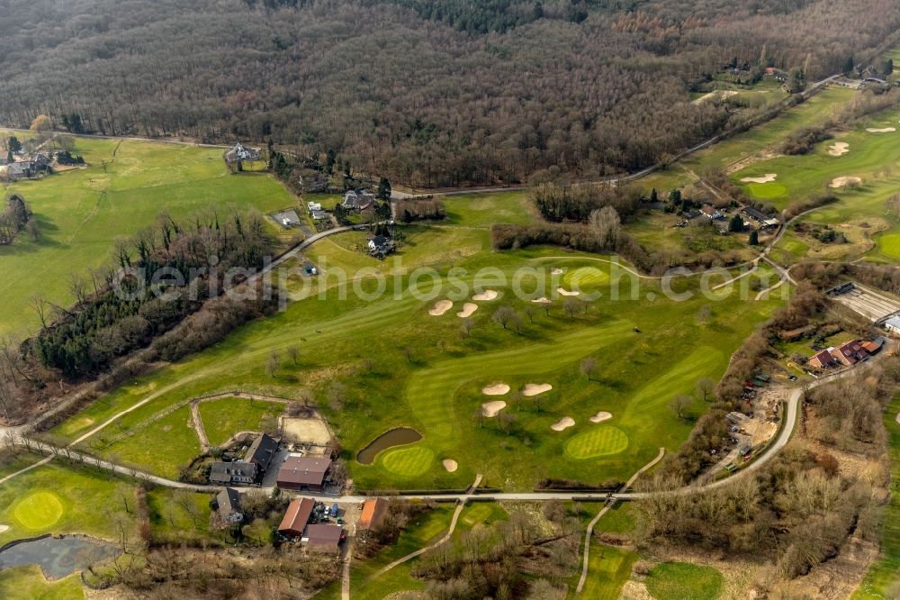 Mülheim an der Ruhr from the bird's eye view: Grounds of the Golf course at of Golfclub Muelheim on Ruhr e.V. in Muelheim on the Ruhr in the state North Rhine-Westphalia, Germany