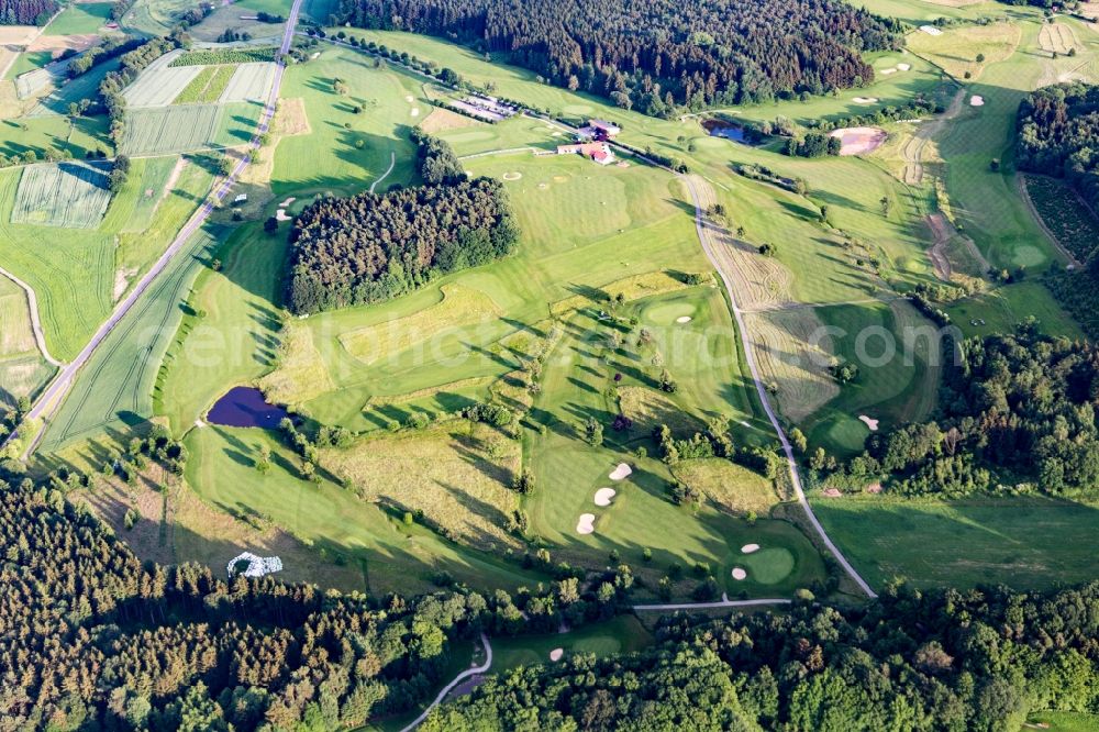 Mudau from above - Grounds of the Golf course at of Golfclub Mudau e.V. in Mudau in the state Baden-Wurttemberg, Germany