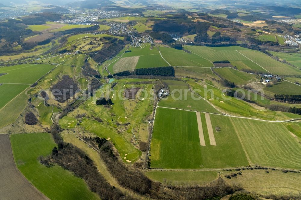 Schmallenberg from above - Grounds of the Golf course at of Golfclub Schmallenberg e.V. in Schmallenberg in the state North Rhine-Westphalia, Germany