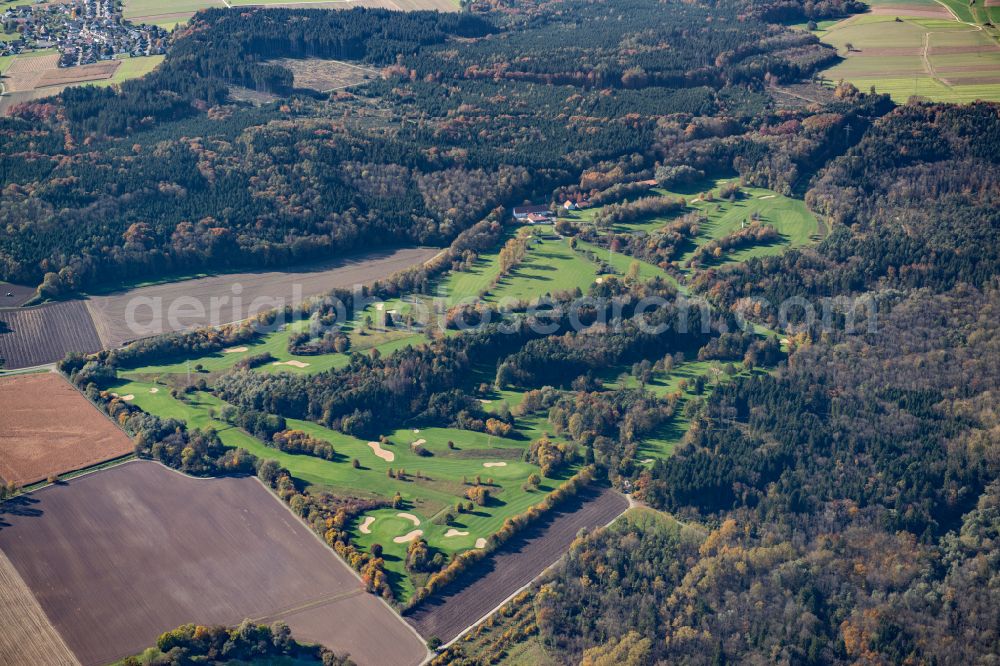 Illerrieden from above - Grounds of the Golf course at of Golfclub Ulm e.V. in Illerrieden in the state Baden-Wuerttemberg, Germany