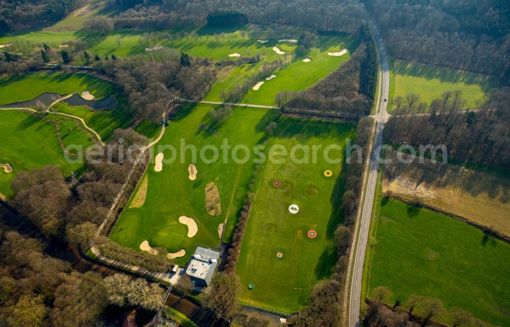 Anholt from above - Grounds of the Golf course Golfclub Wasserburg in Anholt in the state of North Rhine-Westphalia