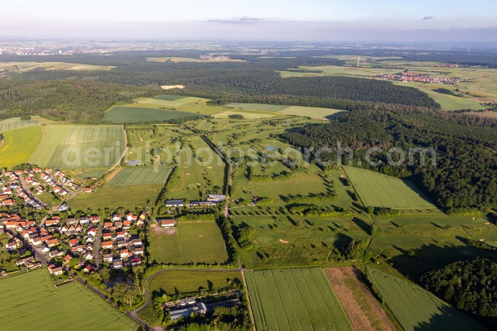 Schonungen from above - Grounds of the Golf course at of Golfclubs Schweinfurt e.V. in the district Loeffelsterz in Schonungen in the state Bavaria, Germany