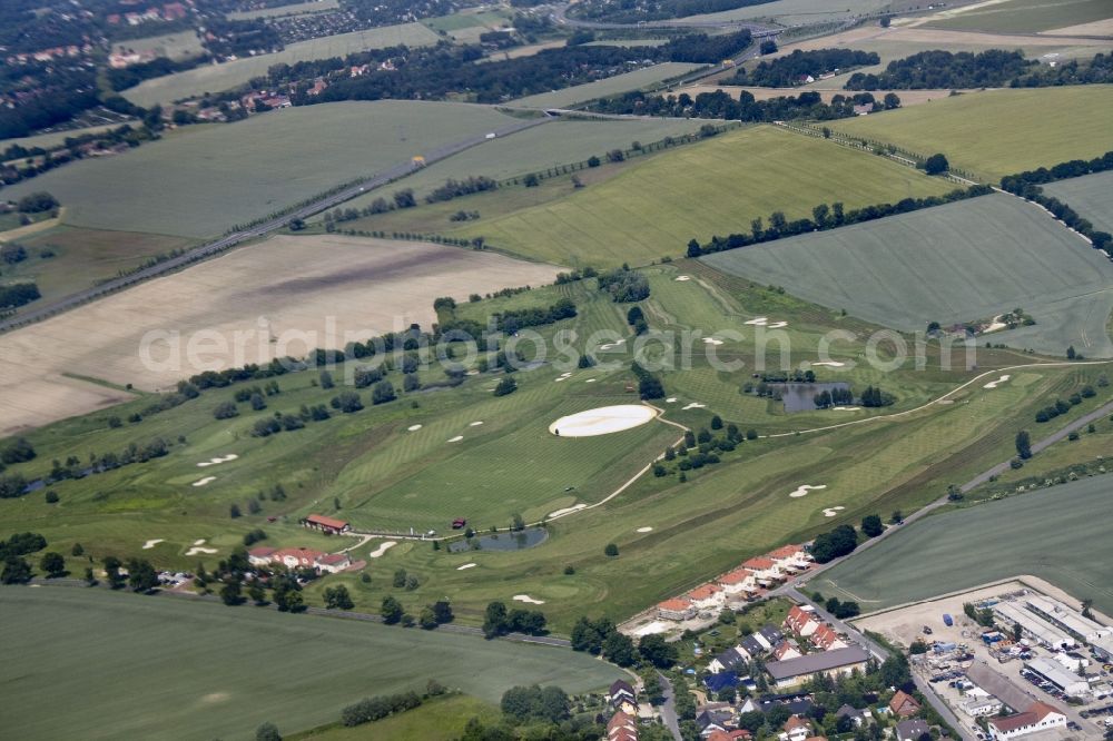 Aerial image Groß Kienitz - View the golf course Great Kienitz in Brandenburg. Pictured are on the occasion of the Lufthansa Airlines media Cup placed logos