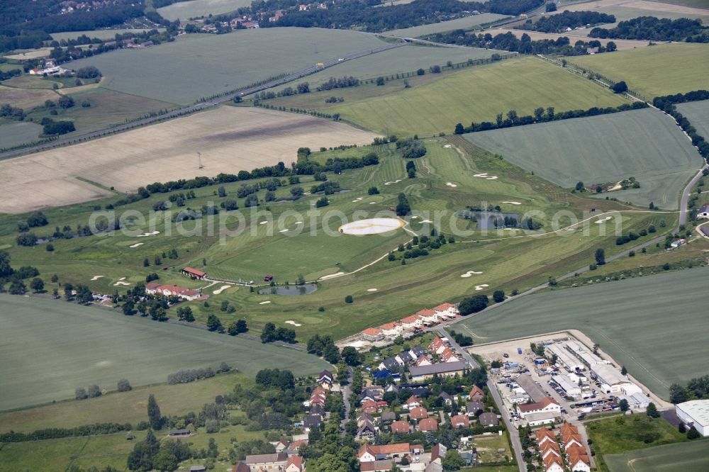 Groß Kienitz from above - View the golf course Great Kienitz in Brandenburg. Pictured are on the occasion of the Lufthansa Airlines media Cup placed logos