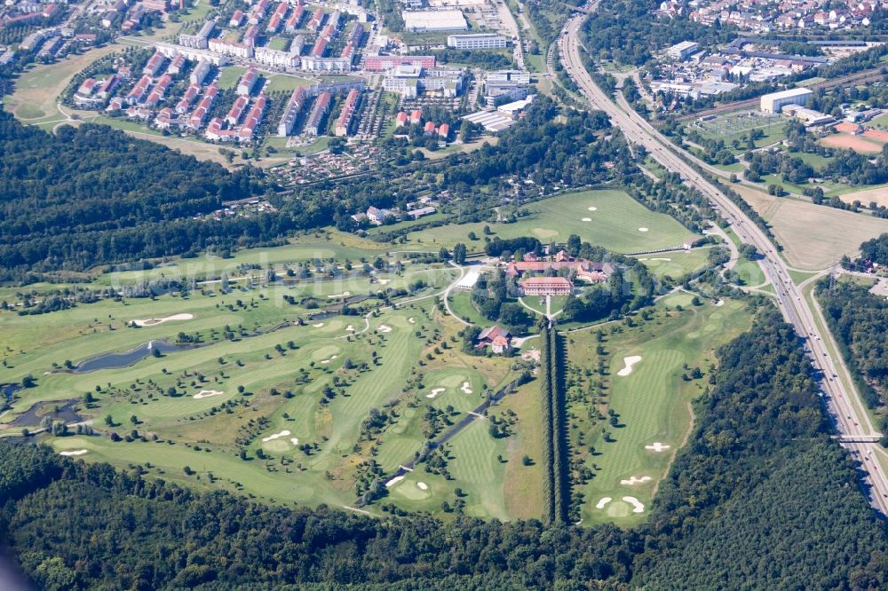 Karlsruhe from the bird's eye view: Grounds of the Golf course at GC Hofgut Scheibenhardt in the district Beiertheim - Bulach in Karlsruhe in the state Baden-Wuerttemberg, Germany