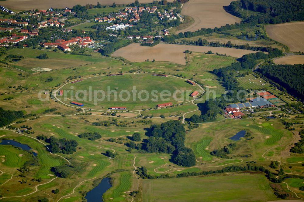 Göhren-Lebbin from the bird's eye view: Grounds of the golf course - district of the Fleesensee golf school on Tannenweg in Goehren-Lebbin in the state Mecklenburg - Western Pomerania, Germany