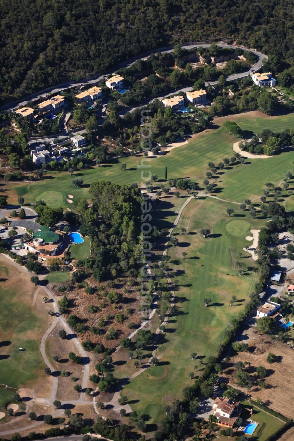 Pollença from above - Grounds of the Golf course at Pollenca Mallorca in Balearic Islands, Spain