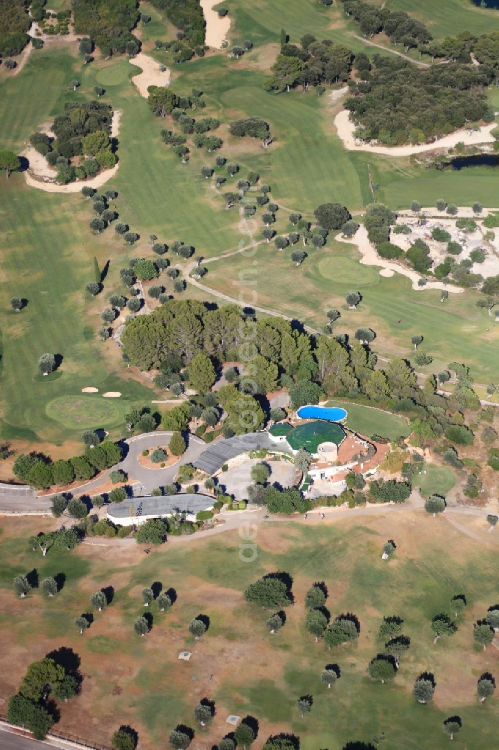 Pollença from the bird's eye view: Grounds of the Golf course at Pollenca Mallorca in Balearic Islands, Spain