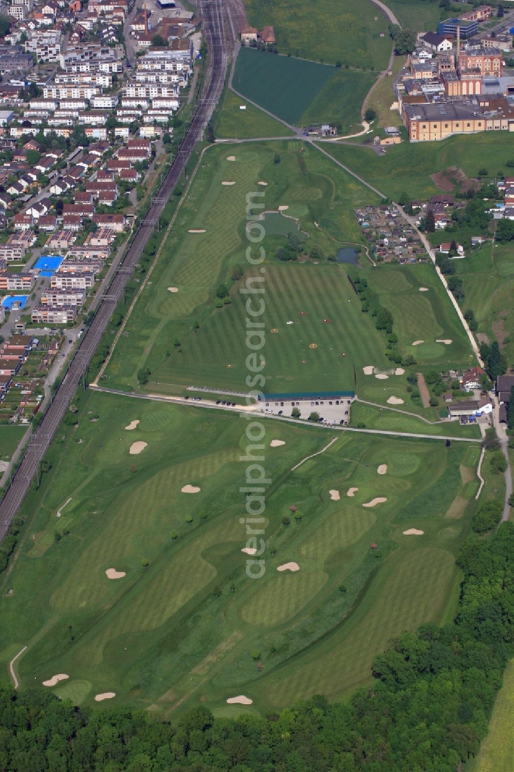 Rheinfelden from the bird's eye view: Grounds of the Golf course Rheinfelden in the vicinity of the brewery Feldschloesschen in Rheinfelden in the canton Aargau, Switzerland