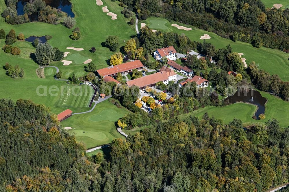 Egling from the bird's eye view: Grounds of the Golf course at Riedhof, of Golfclub Muenchen Riedhof e.V in Egling in the state Bavaria, Germany