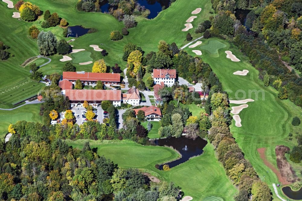 Aerial image Egling - Grounds of the Golf course at Riedhof, of Golfclub Muenchen Riedhof e.V in Egling in the state Bavaria, Germany