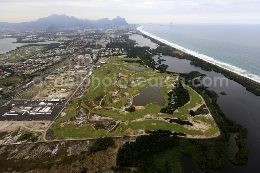 Aerial image Rio de Janeiro - Grounds of the Golf course at Olympic Golf Course on Av. das Americas before the summer Olympic Games of the XXI. Olympics in Rio de Janeiro in Brazil