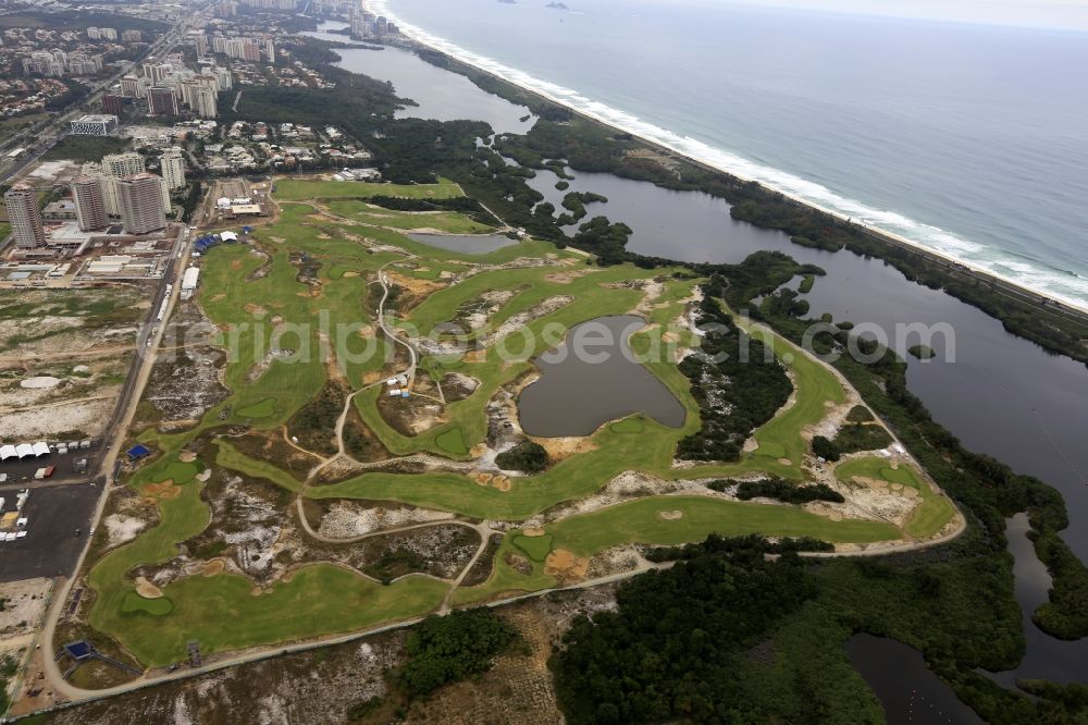 Aerial image Rio de Janeiro - Grounds of the Golf course at Olympic Golf Course on Av. das Americas before the summer Olympic Games of the XXI. Olympics in Rio de Janeiro in Brazil
