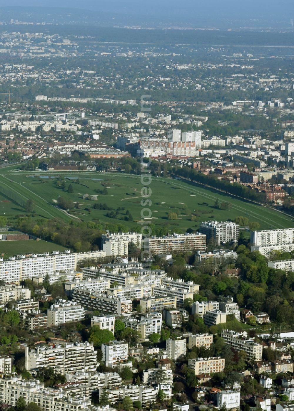 Rueil-Malmaison from above - Grounds of the Golf course at Paris Country Club on Rue du Lieutenant Colonel de Montbrison in Rueil-Malmaison in Ile-de-France, France