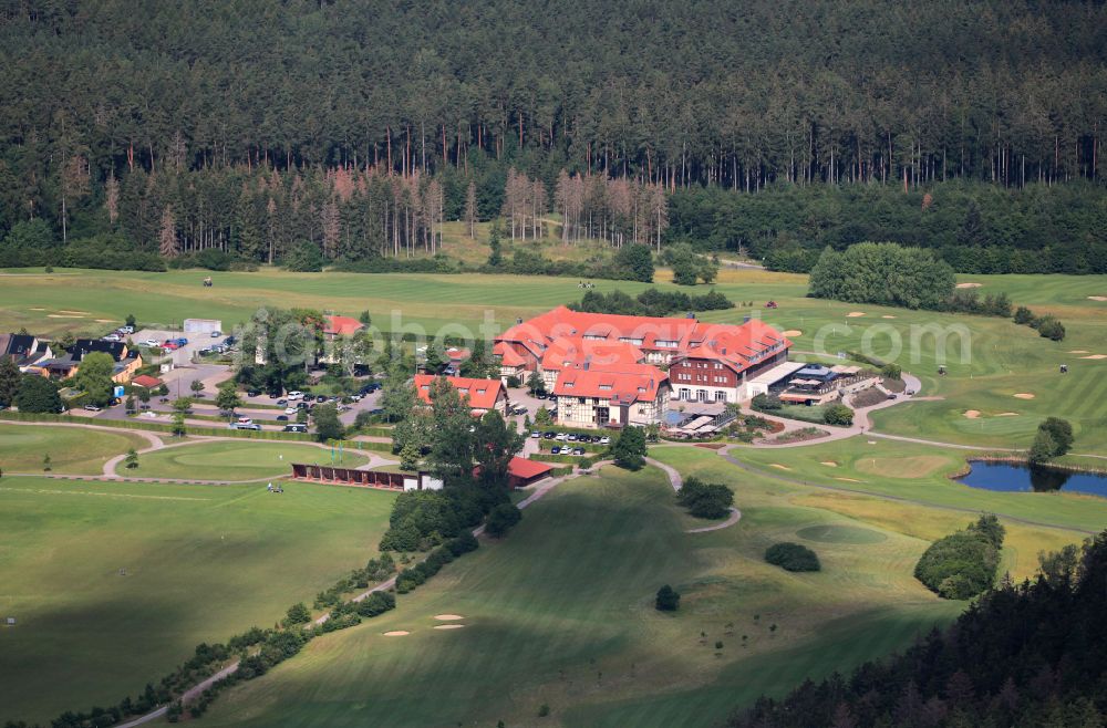 Blankenhain from the bird's eye view: Grounds of the Golf course at Spa & GolfResort Weimarer Land on street Am Adlungsgarten in Blankenhain in the state Thuringia, Germany