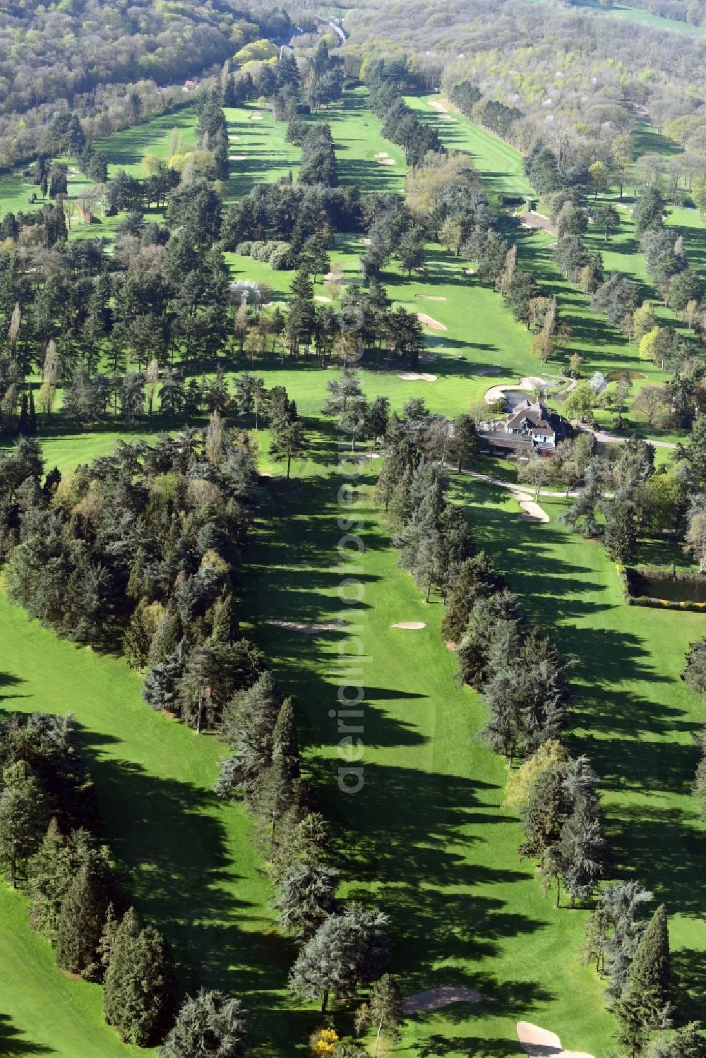 Versailles from the bird's eye view: Grounds of the Golf course at Racing Club de France on Route du Pont Colbert in Versailles in Ile-de-France, France