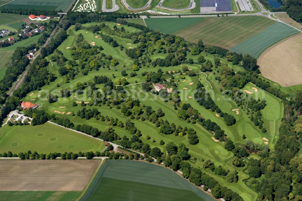 Aerial photograph Neuburg an der Donau - Grounds of the Golf course at of Wittelsbacher Golfclub Rohrenfeld Neuburg e.V. on Rohrenfeld in Neuburg an der Donau in the state Bavaria, Germany