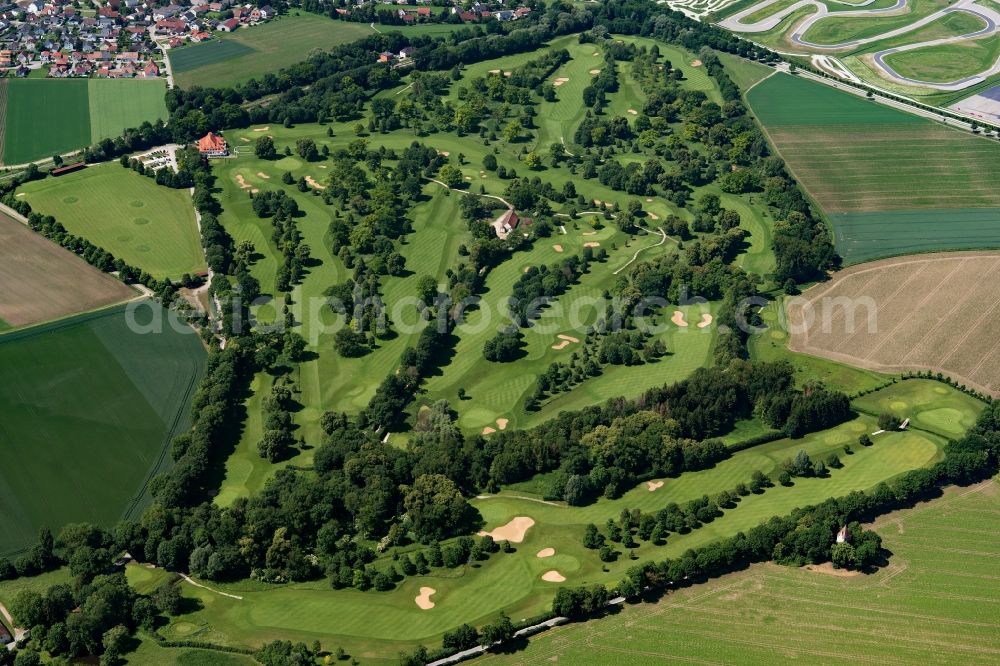 Neuburg an der Donau from the bird's eye view: Grounds of the Golf course at of Wittelsbacher Golfclub Rohrenfeld Neuburg e.V. on Rohrenfeld in Neuburg an der Donau in the state Bavaria, Germany