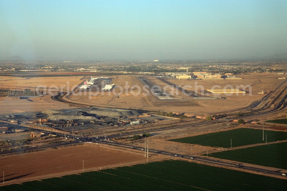 Aerial image Goodyear - At the Phoenix Goodyear Municipal Airport (ICAO: KGYR) the airline Lufthansa cunducts most of their practical training for their student pilots. The Airline Training Center Phoenix is located in the Arizona desert and offers excellent flight and weather conditions for flight training