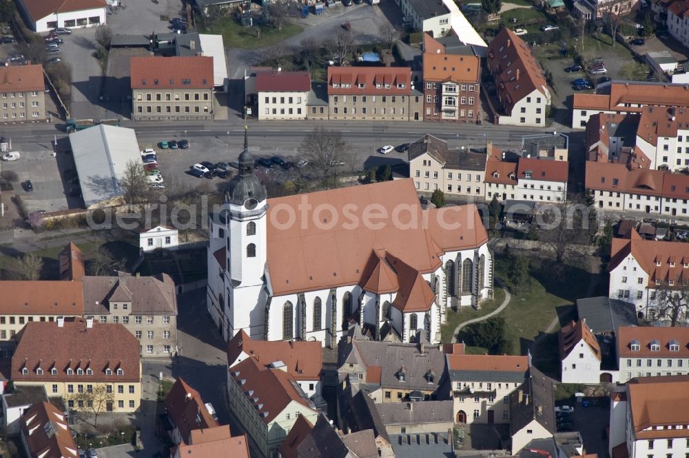 Torgau from above - Gothic church in Torgau in Saxony