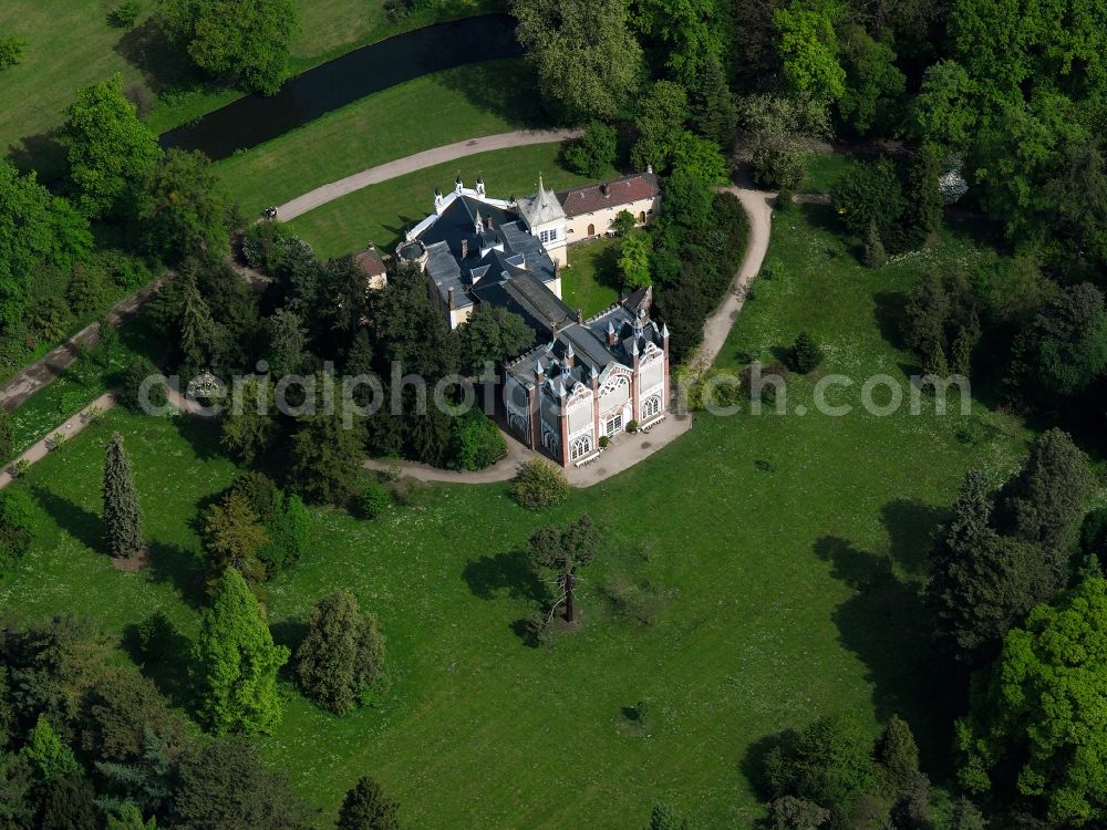 Oranienbaum-Wörlitz OT Wörlitz from the bird's eye view: Gothic House in Schoch's garden in Wörlitz in Oranienbaum-Wörlitz in Saxony-Anhalt