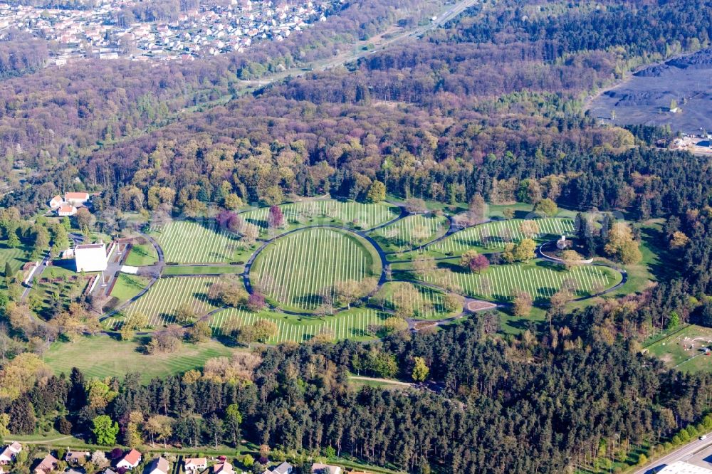 Aerial photograph Saint-Avold - Grave rows on the grounds of the American, military cemetery of Saint-Avold in Saint-Avold in Grand Est, France