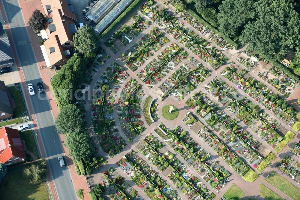 Bakum from above - Grave rows on the grounds of the cemetery in Bakum in the state Lower Saxony