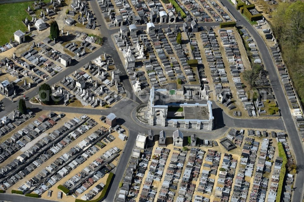 Clermont from above - Grave rows on the grounds of the cemetery in Clermont in Nord-Pas-de-Calais Picardy, France