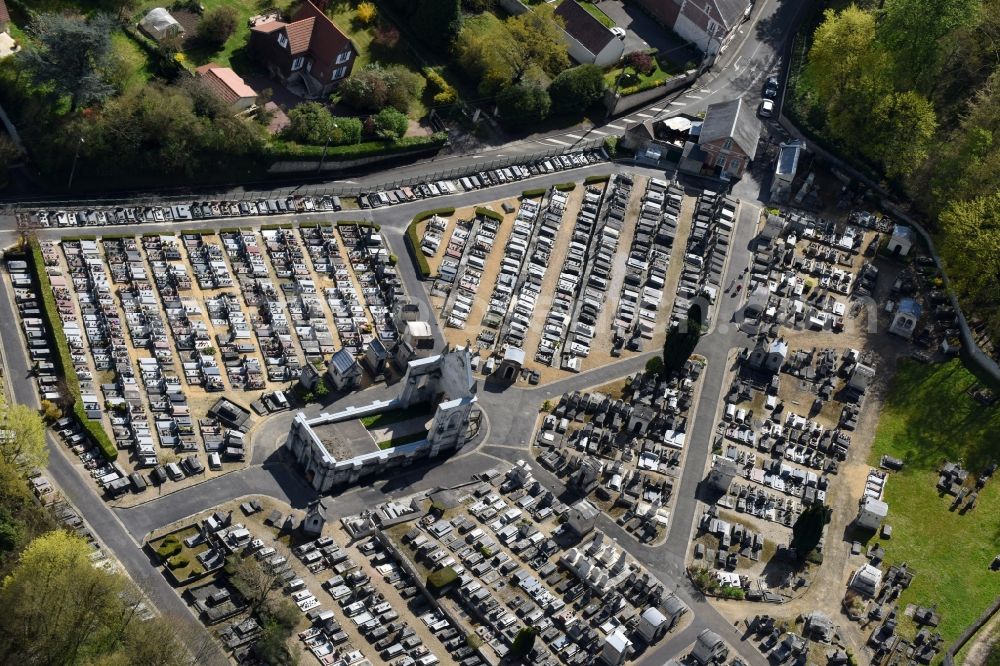 Clermont from above - Grave rows on the grounds of the cemetery in Clermont in Nord-Pas-de-Calais Picardy, France