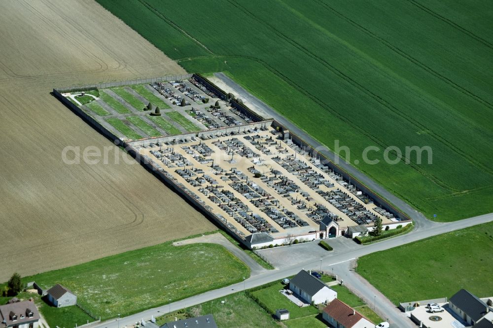 Aerial image Corquilleroy - Grave rows on the grounds of the cemetery in Corquilleroy in Centre-Val de Loire, France