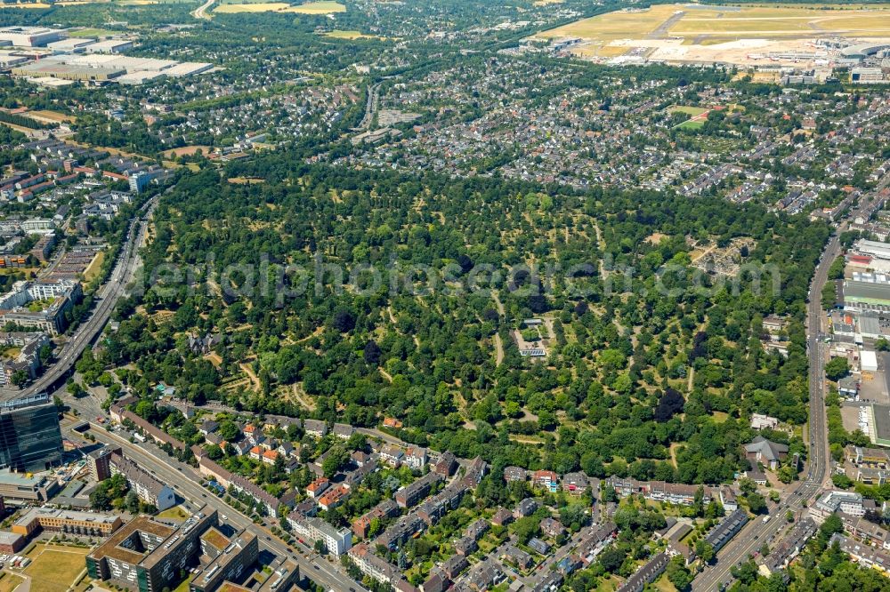 Düsseldorf from above - Grave rows on the grounds of the cemetery in Duesseldorf in the state North Rhine-Westphalia, Germany