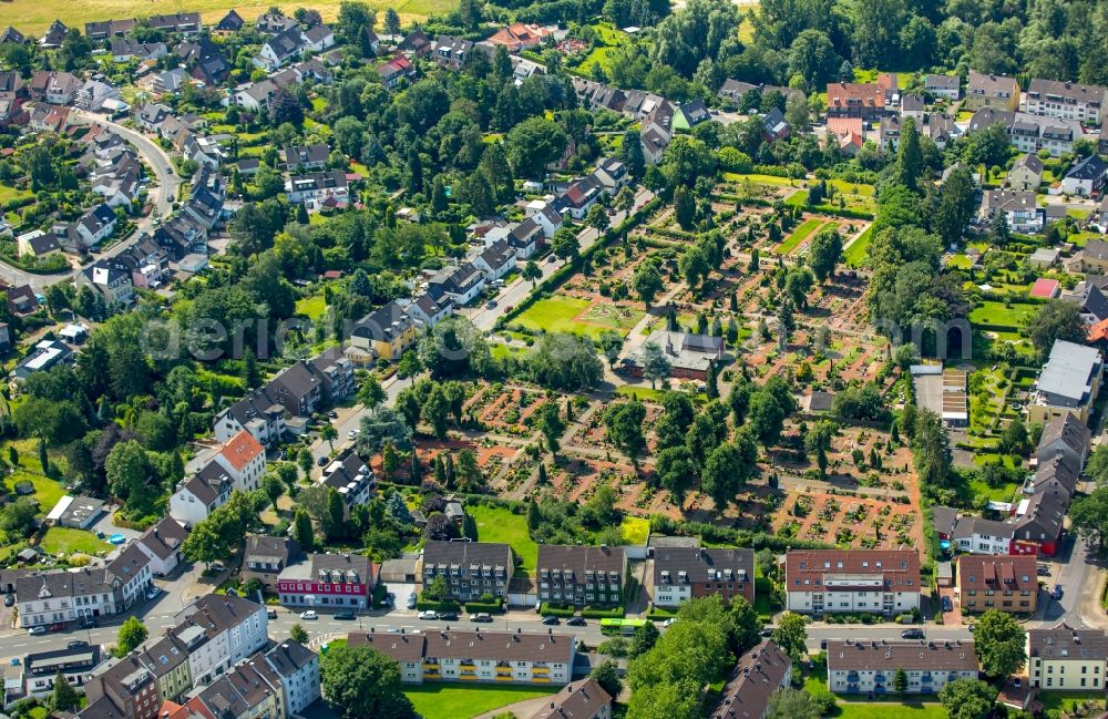 Aerial image Essen - Grave rows on the grounds of the cemetery of the Catholic parish of St. Joseph in Essen in North Rhine-Westphalia