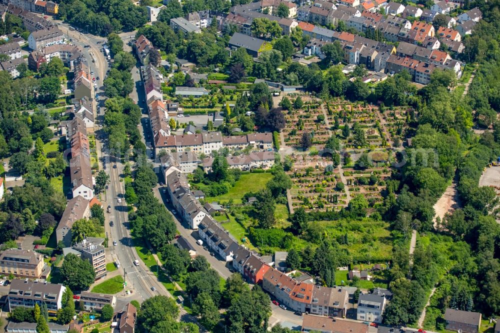 Essen from above - Grave rows on the grounds of the cemetery Rose Hill in Essen in North Rhine-Westphalia