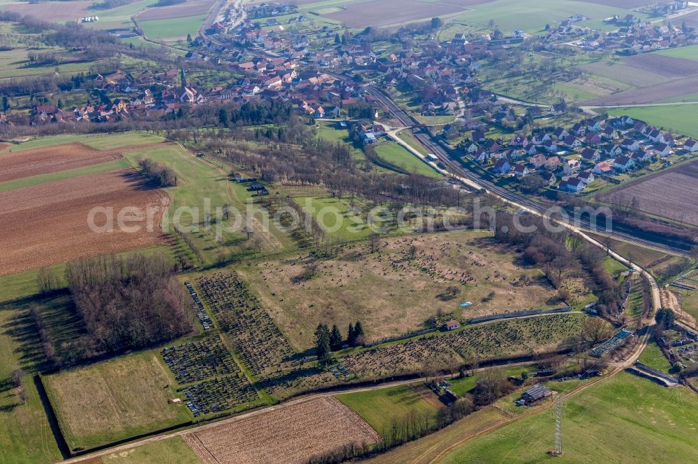 Aerial image Ettendorf - Grave rows on the grounds of the cemetery in Ettendorf in Grand Est, France