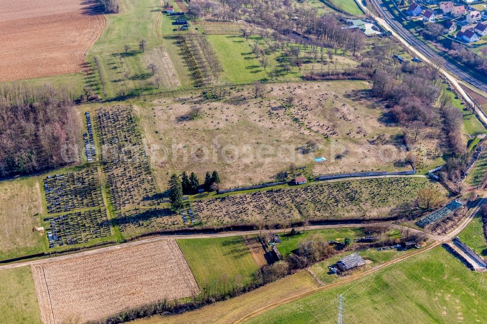 Aerial image Ettendorf - Grave rows on the grounds of the cemetery in Ettendorf in Grand Est, France