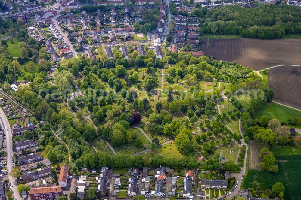 Gladbeck from above - Grave rows on the grounds of the cemetery Friedhof Brauck on Stettiner Strasse in Gladbeck at Ruhrgebiet in the state North Rhine-Westphalia, Germany