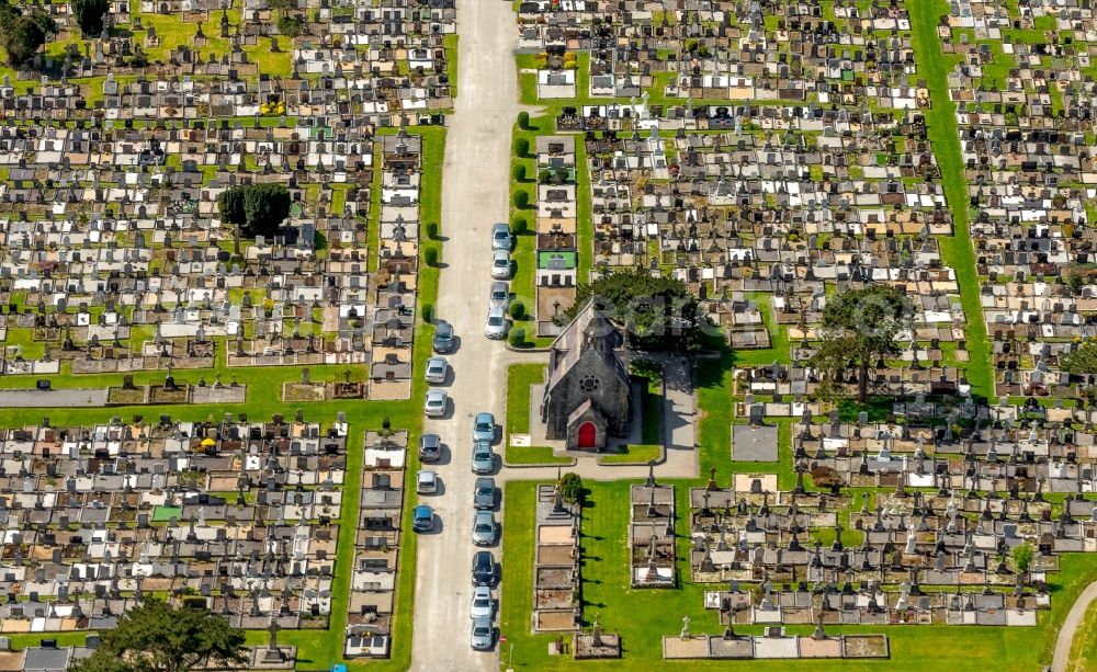 Galway from above - Grave rows on the grounds of the cemetery in Galway, Ireland