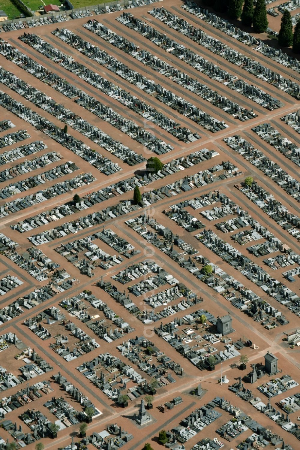 Lievin from above - Grave rows on the grounds of the cemetery - Cimetiere de La Tourelle in Lievin in Nord-Pas-de-Calais Picardy, France