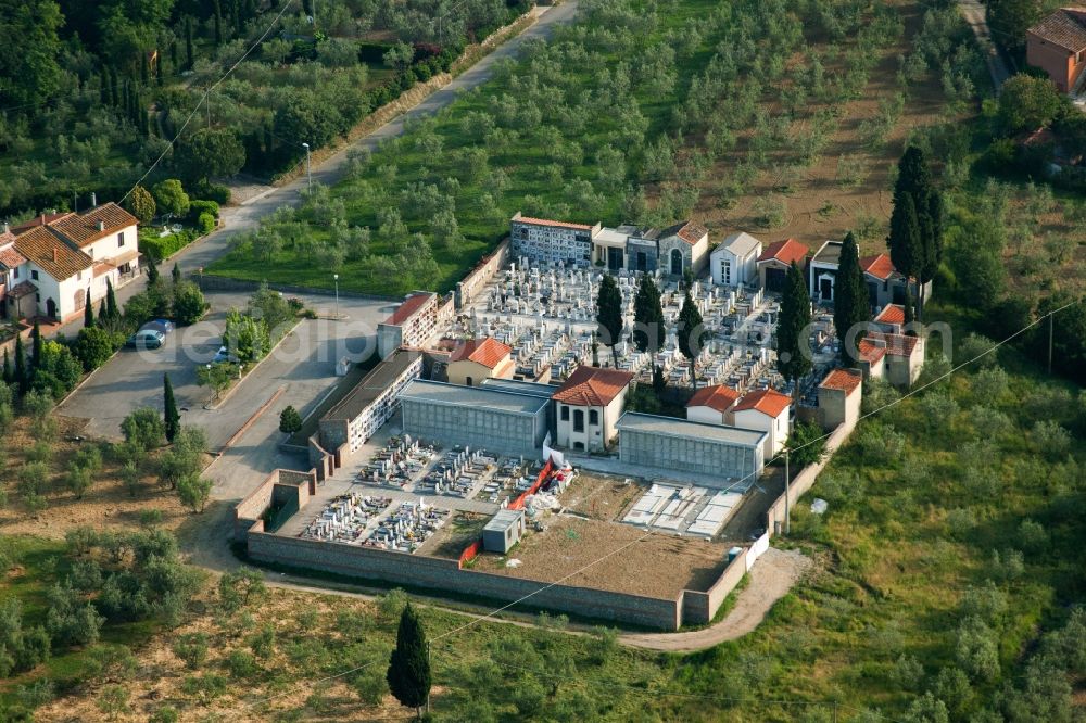 Aerial image Arezzo - Grave rows on the grounds of the cemetery Lignano in Arezzo in Toscana, Italy