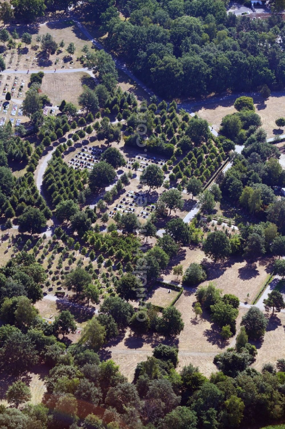 Wolfsburg from above - Grave rows on the grounds of the cemetery Nordfriedhof in the district Nordstadt in Wolfsburg in the state Lower Saxony, Germany