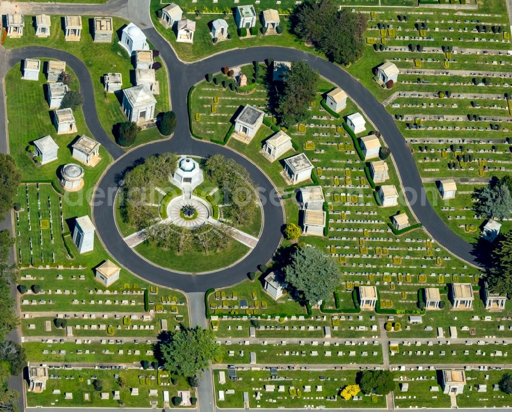 San Francisco from above - Grave rows on the grounds of the cemetery Olivet Memorial Park on Hillside Boulevard, Daly Town in San Francisco in California, USA