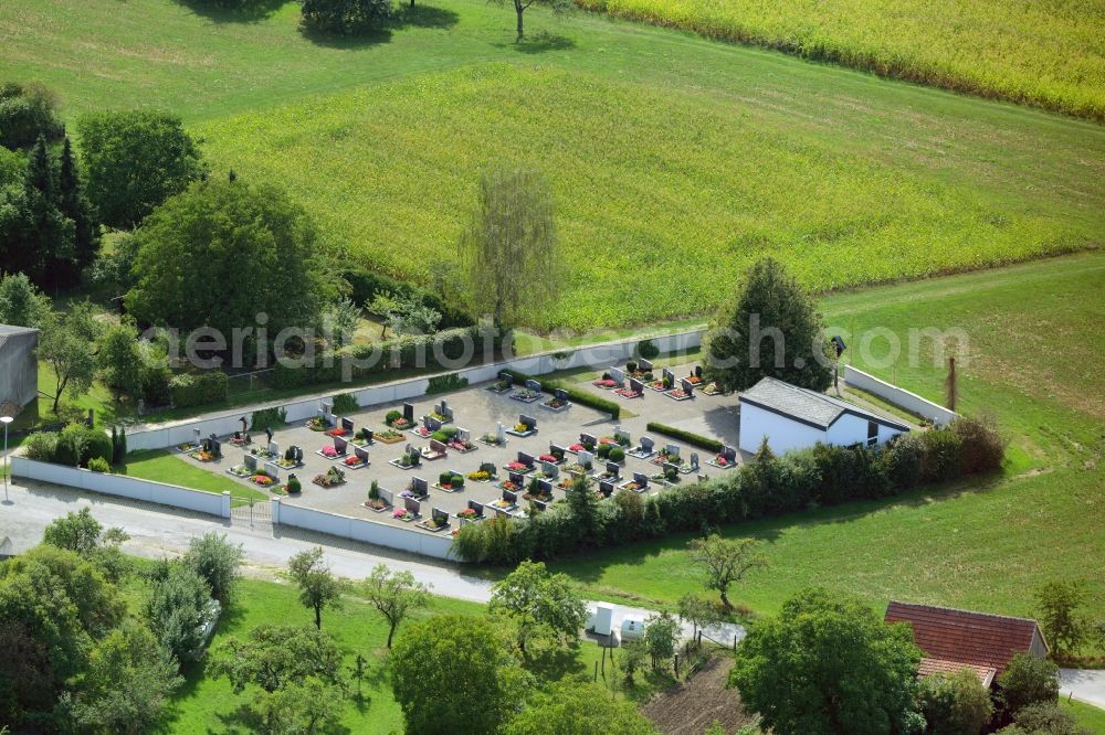 Dischingen from above - Grave rows on the grounds of the cemetery in the Demmingen part of Dischingen in the state of Baden-Wuerttemberg