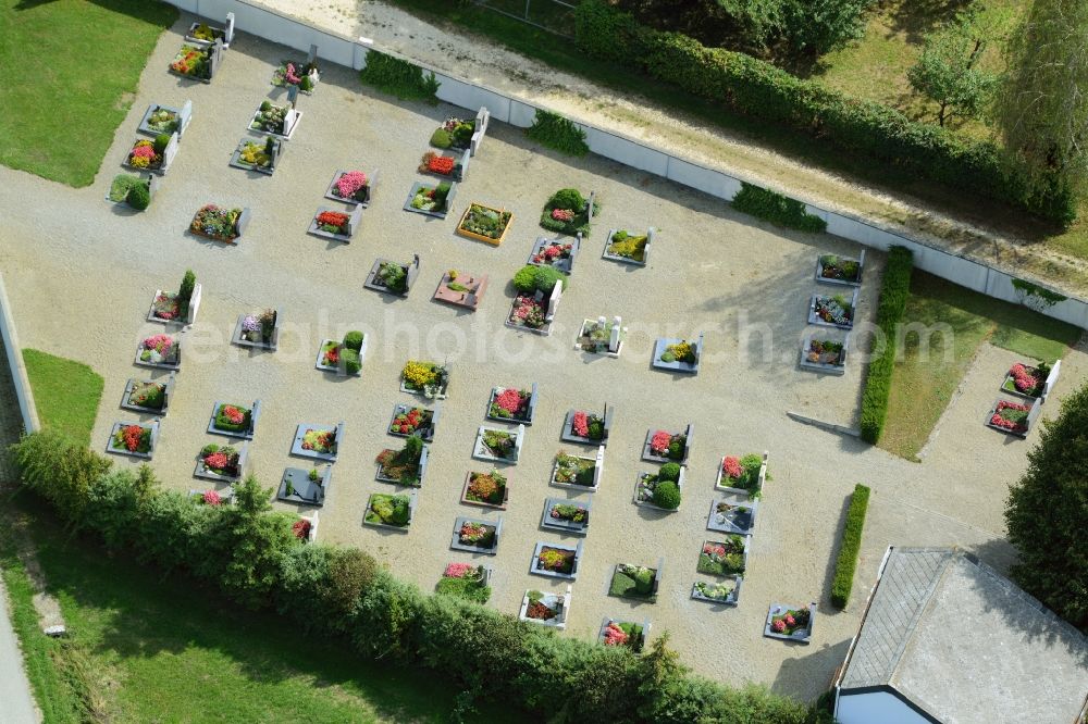 Dischingen from above - Grave rows on the grounds of the cemetery in the Demmingen part of Dischingen in the state of Baden-Wuerttemberg