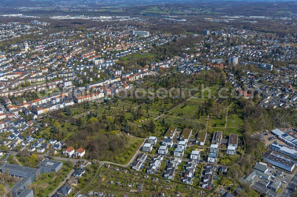 Hagen from above - Grave rows on the grounds of the cemetery Rembergfriedhof in Hagen at Ruhrgebiet in the state North Rhine-Westphalia, Germany