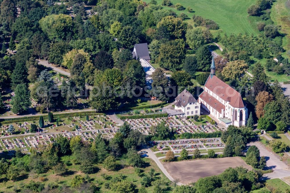 Aerial image Zell-Weierbach - Grave rows on the grounds of the cemetery of Weingartenkirche in Zell-Weierbach in the state Baden-Wurttemberg, Germany