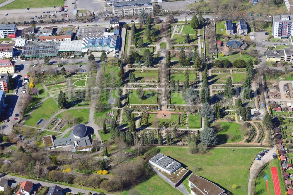 Aerial image Lörrach - Grave rows on the grounds of the cemetery in Loerrach in the state Baden-Wuerttemberg, Germany