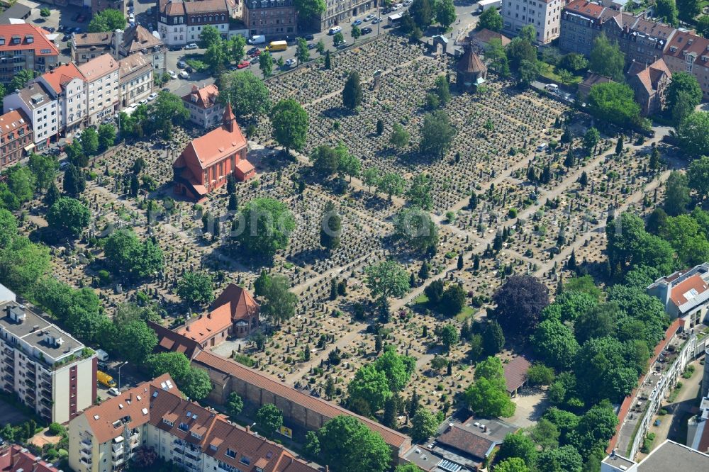 Nürnberg from above - Grave rows on the grounds of St. John Cemetery in Nuremberg in Bavaria