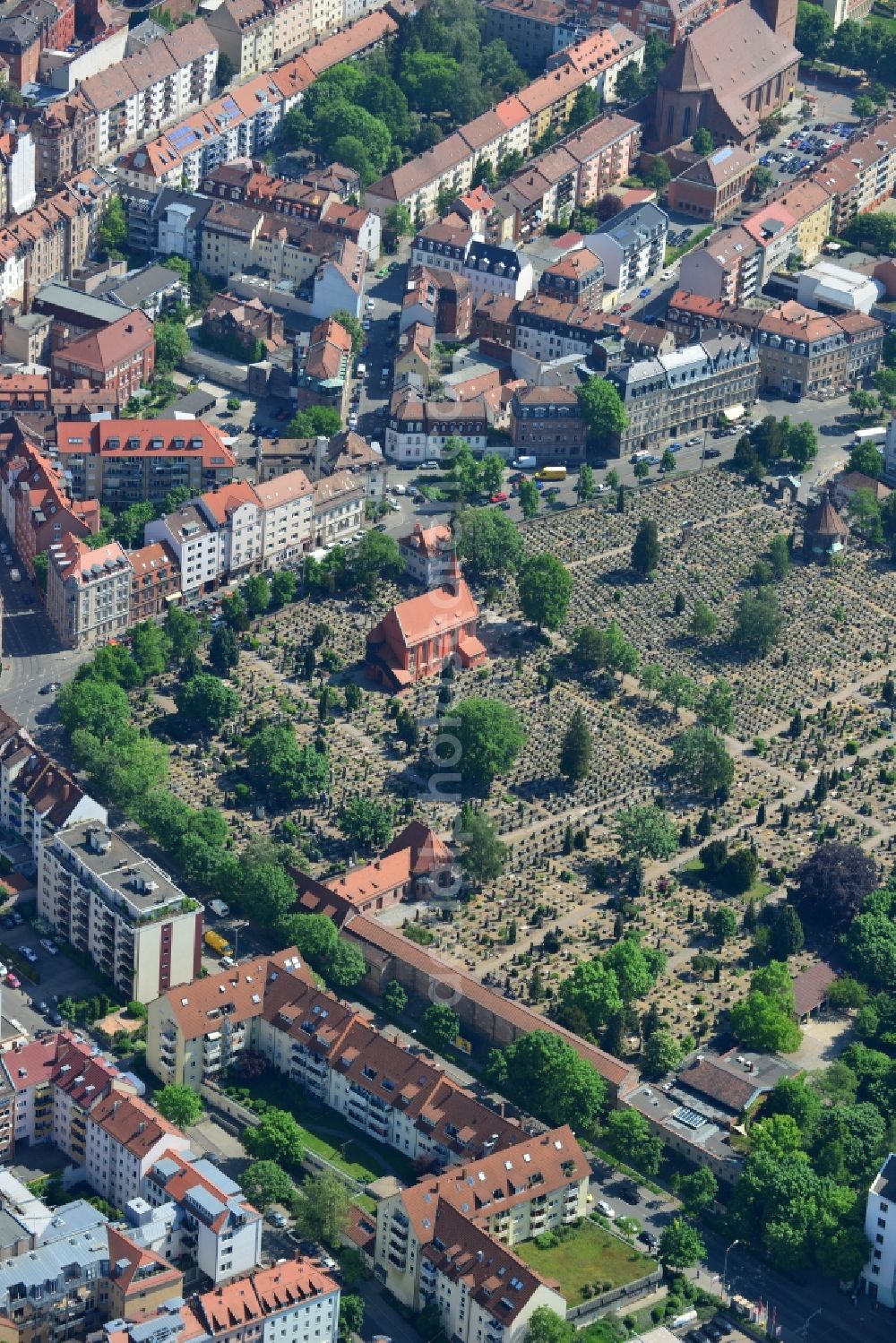 Nürnberg from the bird's eye view: Grave rows on the grounds of St. John Cemetery in Nuremberg in Bavaria