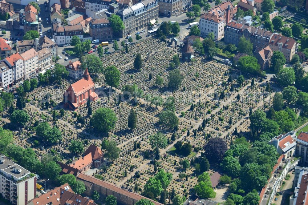 Aerial image Nürnberg - Grave rows on the grounds of St. John Cemetery in Nuremberg in Bavaria